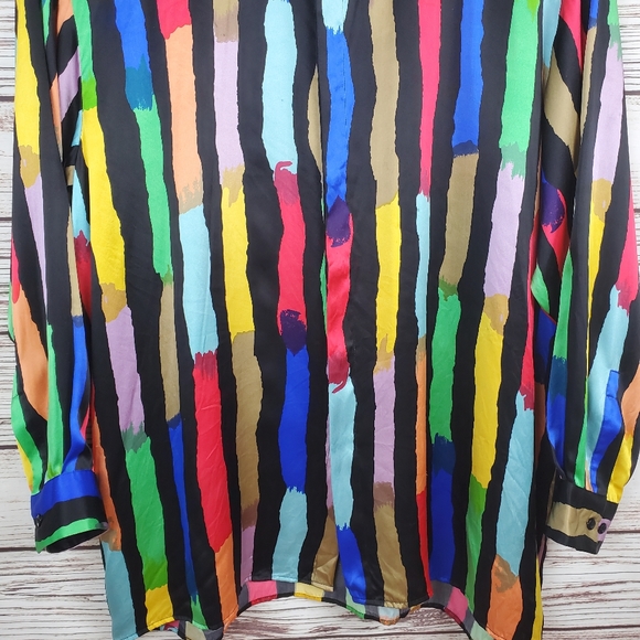 Genelli Men's XXL Vintage 90s 100% Silk Multi-Colored Button Down Shirt - Picture 3 of 11